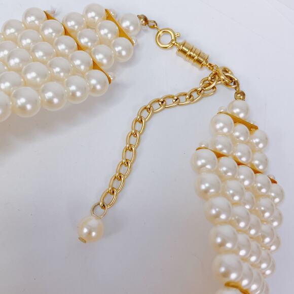 Victorian Revival Faux Pearl Cameo Statement Choker Multi Strand Necklace VTG - Picture 11 of 11